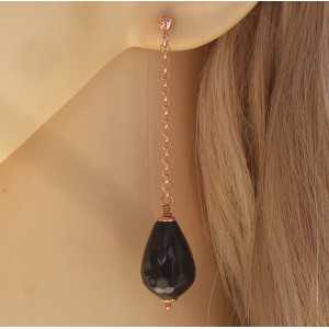 Rosé plated earrings with black Onyx briolet 