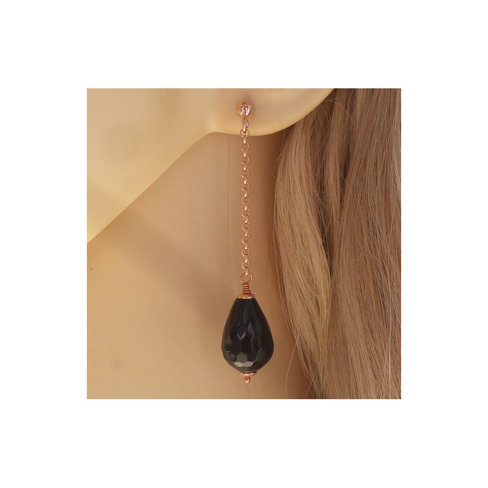 Rosé plated earrings with black Onyx briolet 