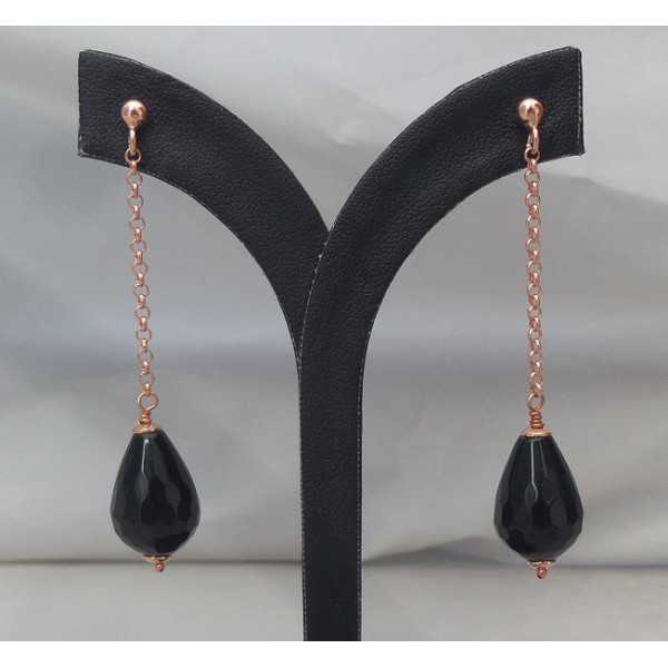 Rosé plated earrings with black Onyx briolet
