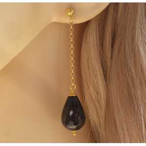 Gold plated earrings with black Onyx briolet