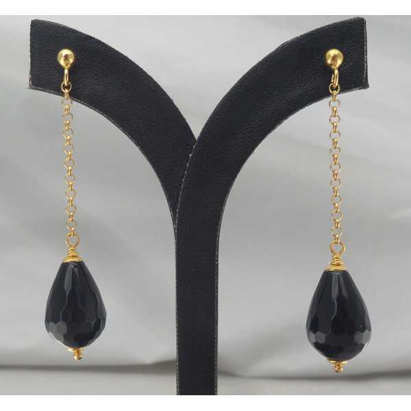 Vergoldete Ohrringe mit Onyx schwarz briolet