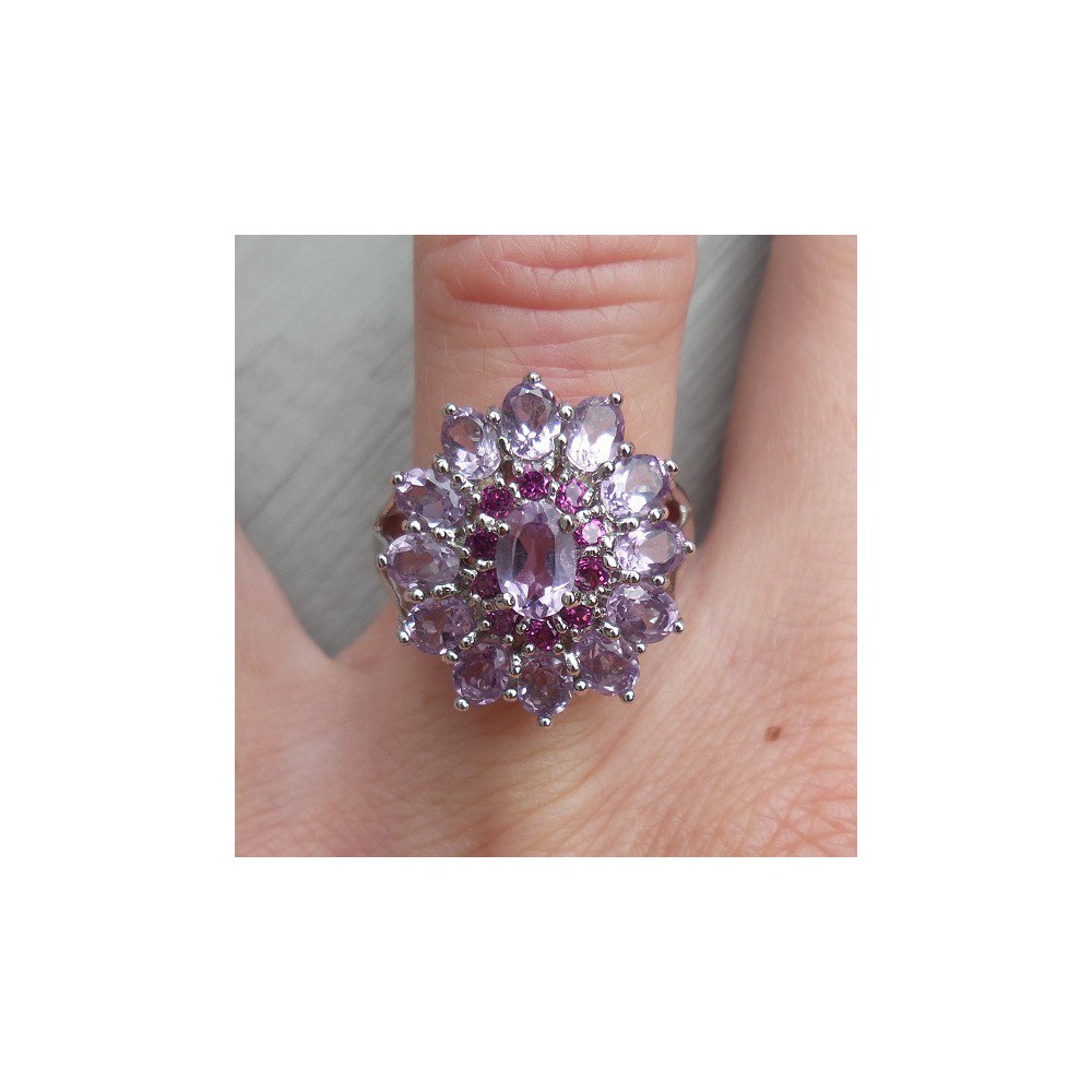 Silber ring mit Amethyst und Rhodoliet Granate 17.3 oder 17.7 mm