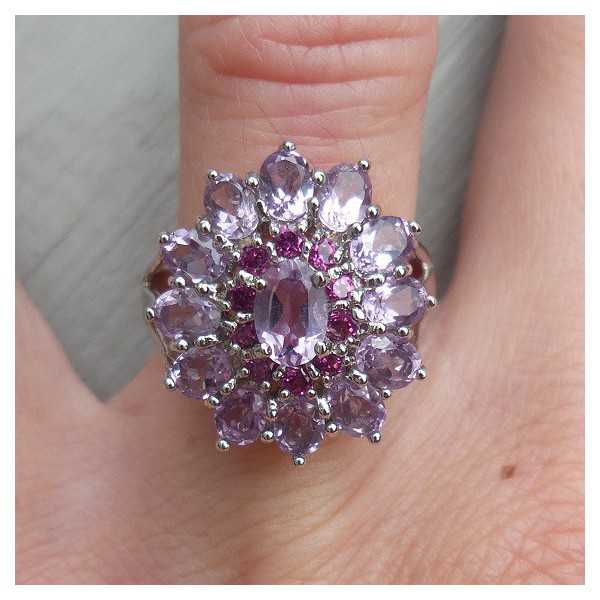 Silver ring with Amethyst and Rhodoliet Grenade 17.3 or 17.7 mm