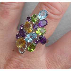 Silver ring with Topaz, Amethyst, Peridot and Citrine 18 mm