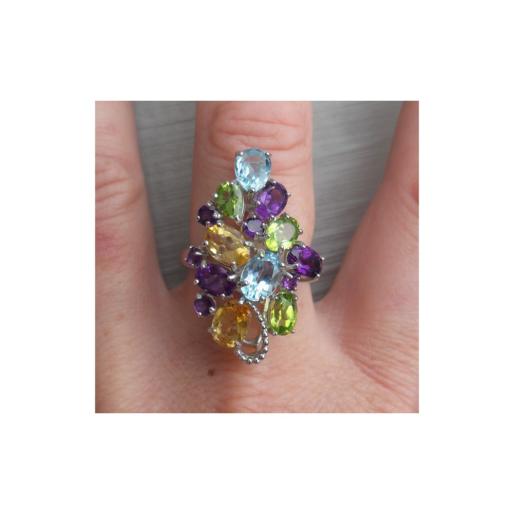 Silver ring with Topaz, Amethyst, Peridot and Citrine 18 mm