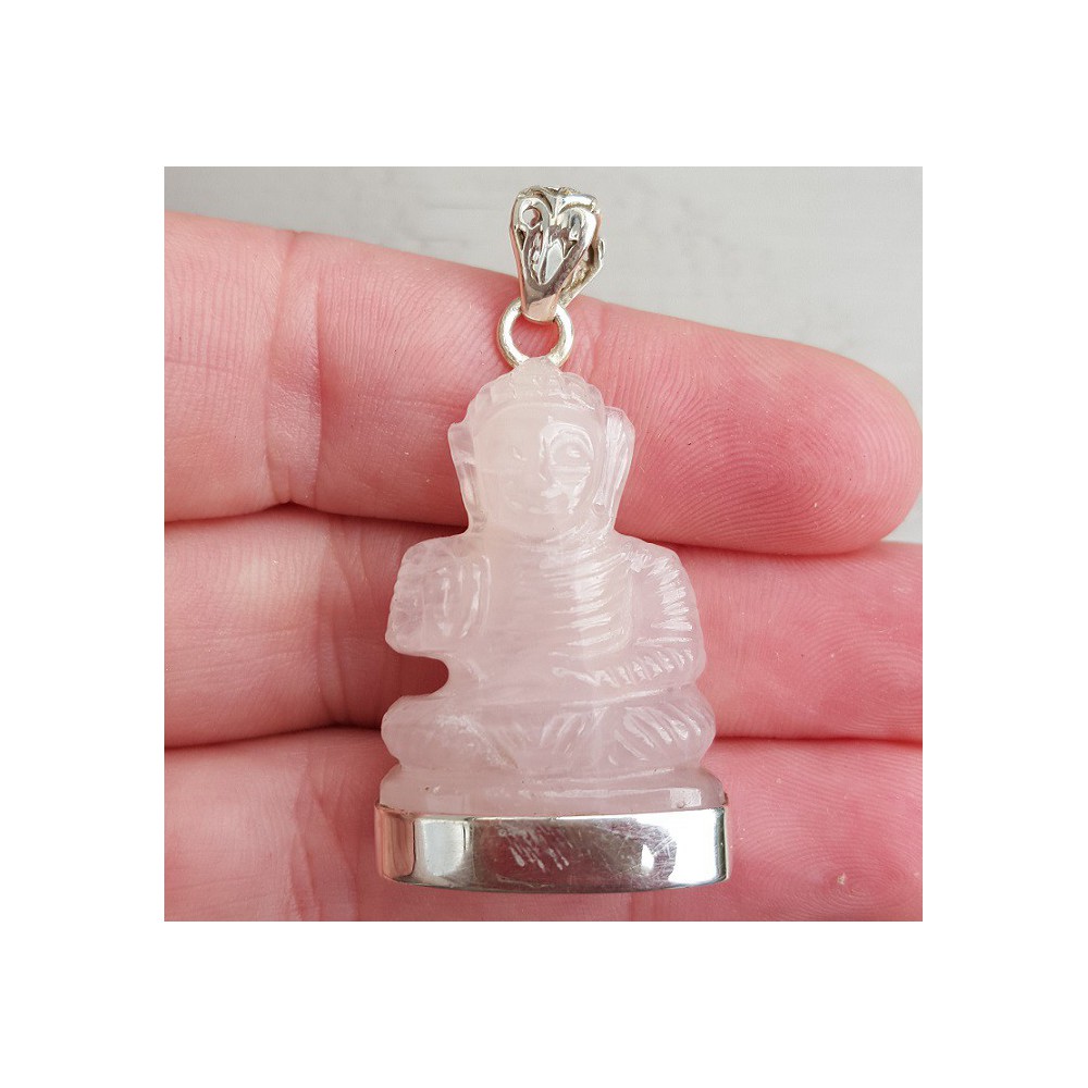 Silver pendant with Buddha of rose quartz