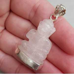 Silver pendant with Buddha of rose quartz