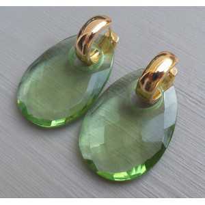 Gold-plated creoles with oval green Amethyst quartz