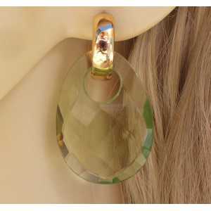 Gold-plated creoles with oval green Amethyst quartz