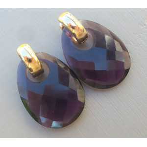 Gold-plated creoles with oval Amethyst quartz 