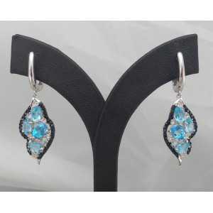 Silber-Ohrringe mit blauen Topas und schwarzer Saphir