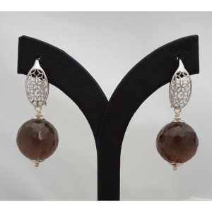 Silver earrings with large round Smokey Topaz 