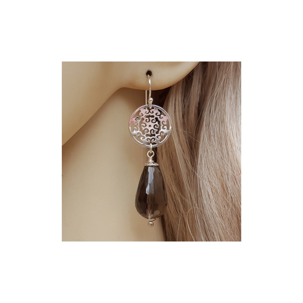 Silver earrings with Smokey Topaz briolet