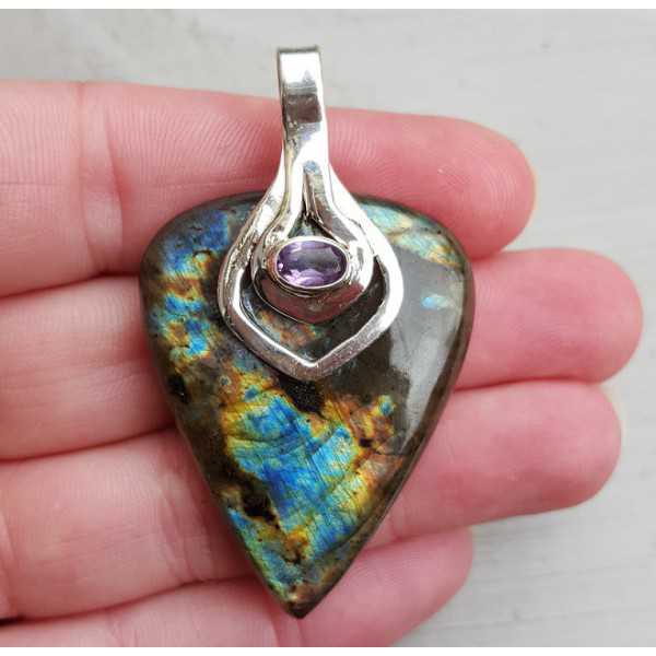 Silver pendant set with Amethyst and Labradorite