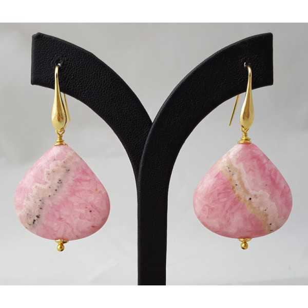 Gold plated earrings with large Rhodochrosite briolet