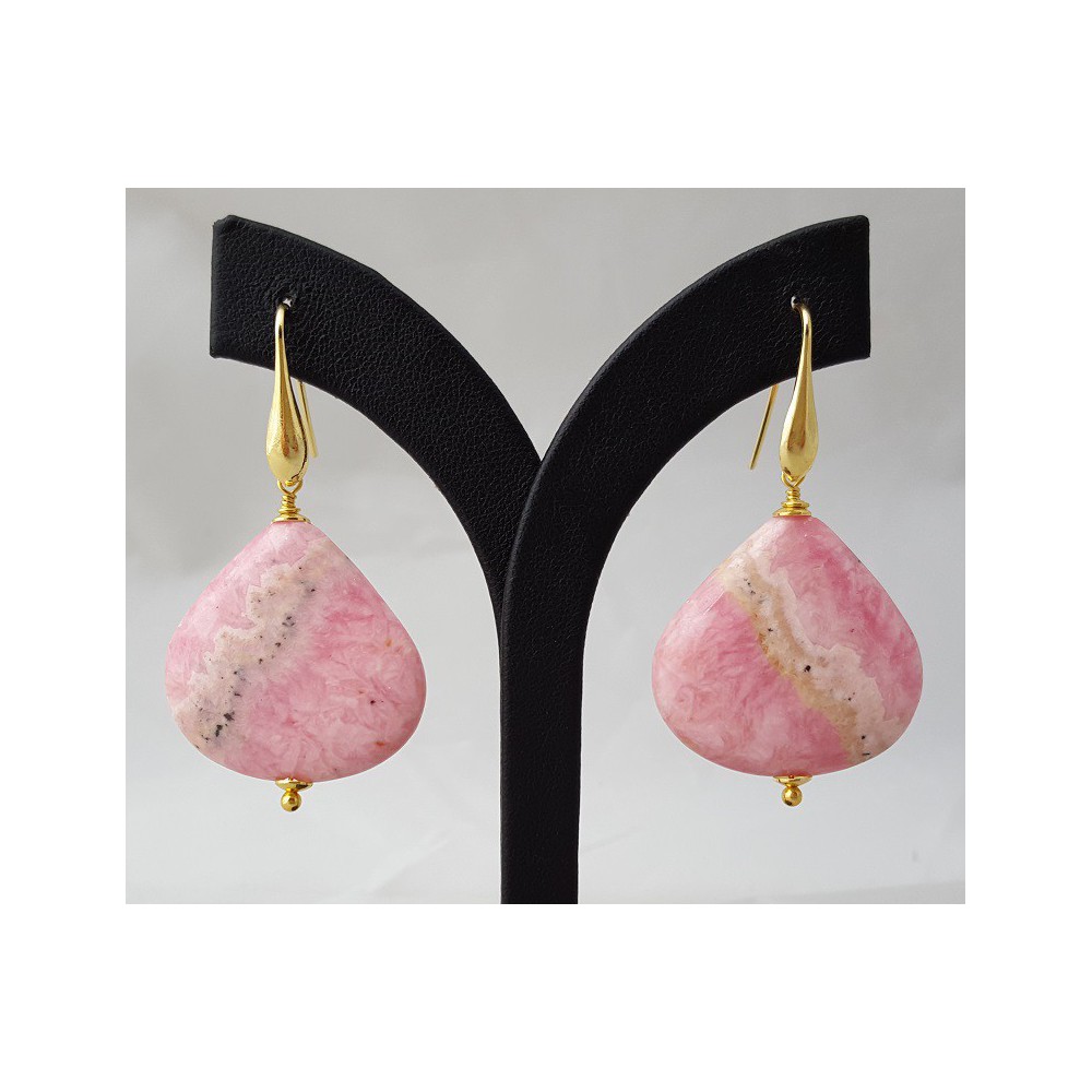 Gold plated earrings with large Rhodochrosite briolet