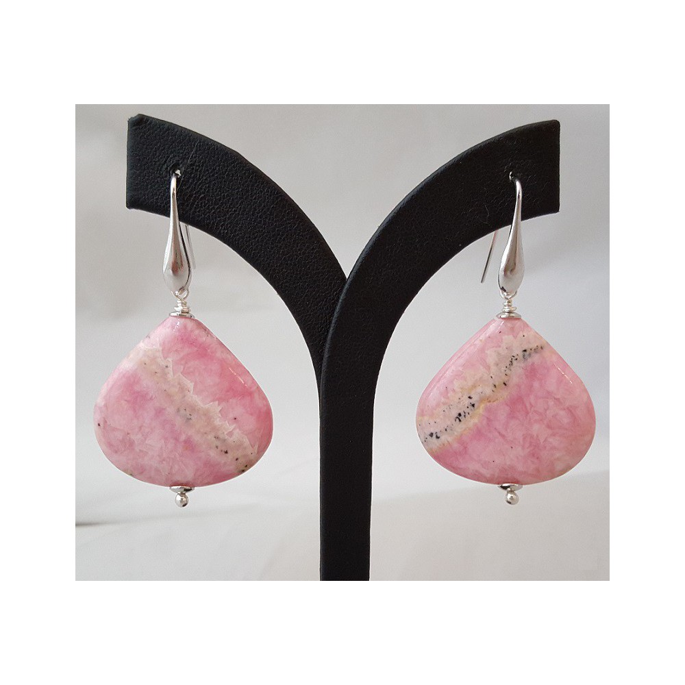 Silver earrings with large Rhodochrosite briolet