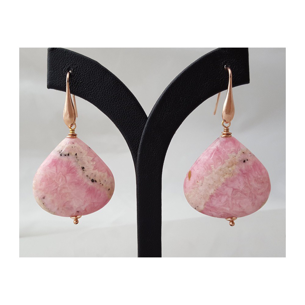 Rosé plated earrings with large Rhodochrosite briolet