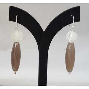 Silver earrings with gray Agate and flower mother-of-Pearl