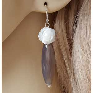 Silver earrings with gray Agate and flower mother-of-Pearl
