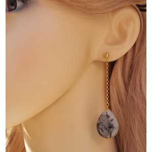 Vergoldet-lange Ohrringe mit Toermalijnkwarts briolet