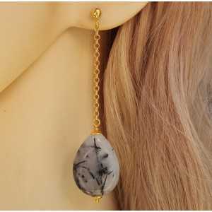 Gold plated long earrings with Toermalijnkwarts briolet