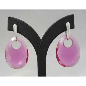 Silver earrings with oval pendant, pink Tourmaline quartz