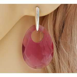Silver earrings with oval pendant, pink Tourmaline quartz