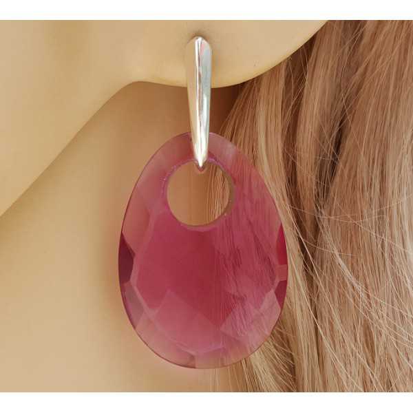 Silber-Ohrringe mit ovalem Anhänger, rosa Turmalin Quarz