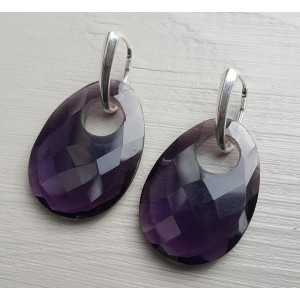 Silver earrings with oval Amethyst and quartz pendant