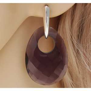 Zilveren oorbellen met ovale Amethist quartz hanger