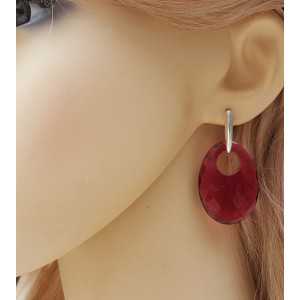 Silver earrings with oval pendant of Garnet and quartz