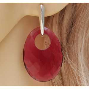 Silver earrings with oval pendant of Garnet and quartz