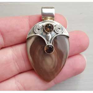 Silver pendant with Imperial Jasper and two round Smokey Topazes
