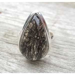 Silber ring set mit teardrop Toermalijnkwarts 18 mm
