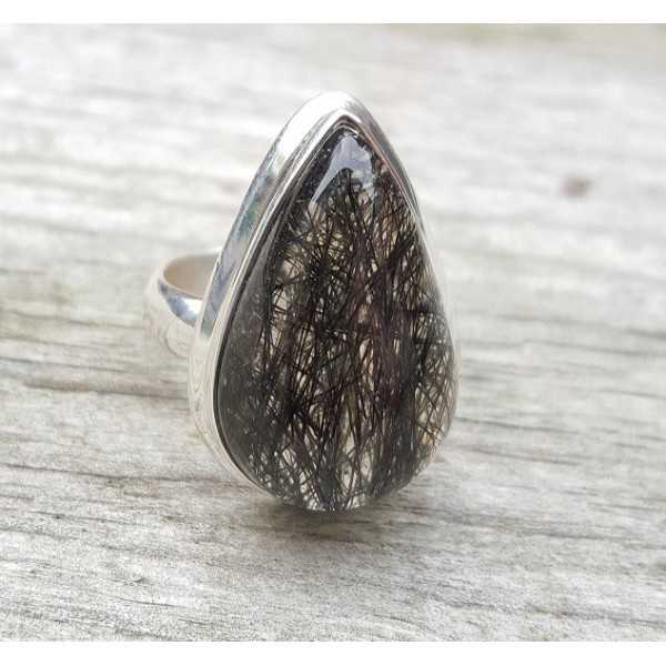 Zilveren ring gezet met druppelvormige Toermalijnkwarts 18 mm