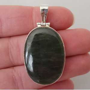 Silver pendant set with oval cabochon Jade