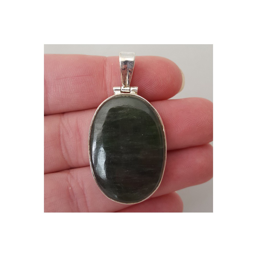 Silver pendant set with oval cabochon Jade