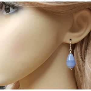 Zilveren oorbellen met blauw Lace Agaat briolet