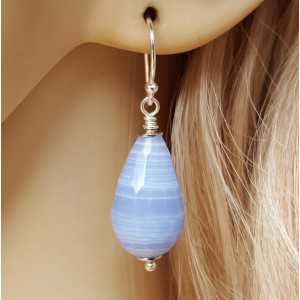 Zilveren oorbellen met blauw Lace Agaat briolet