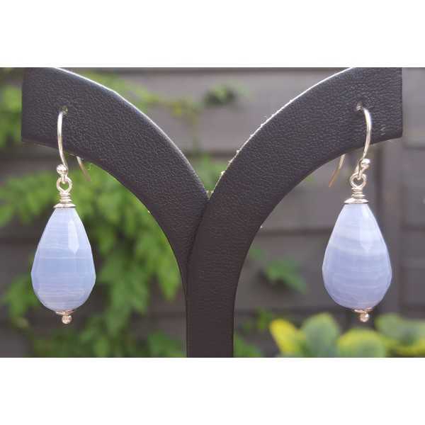 Earrings with blue Lace Agate briolet