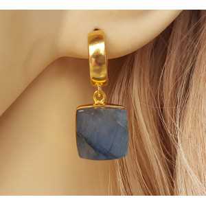 Gold-plated creoles set with square Labradorite