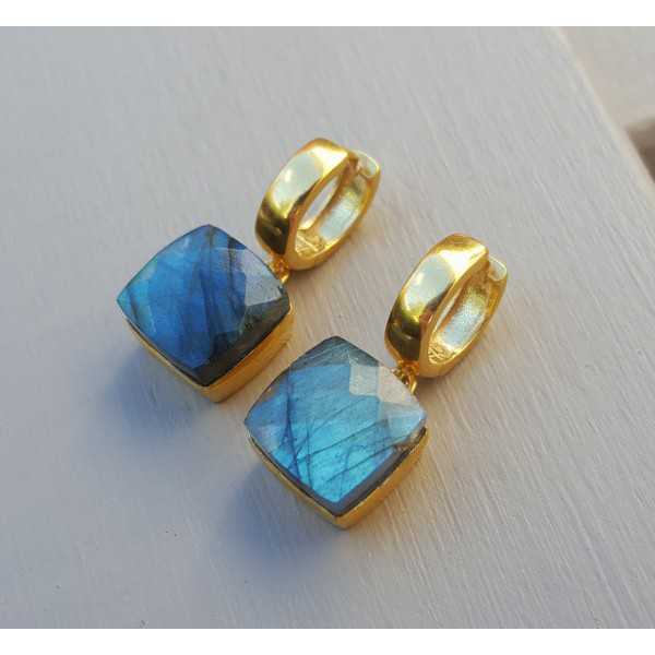 Gold-plated creoles set with square Labradorite