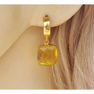 Gold-plated creoles set with square Citrine
