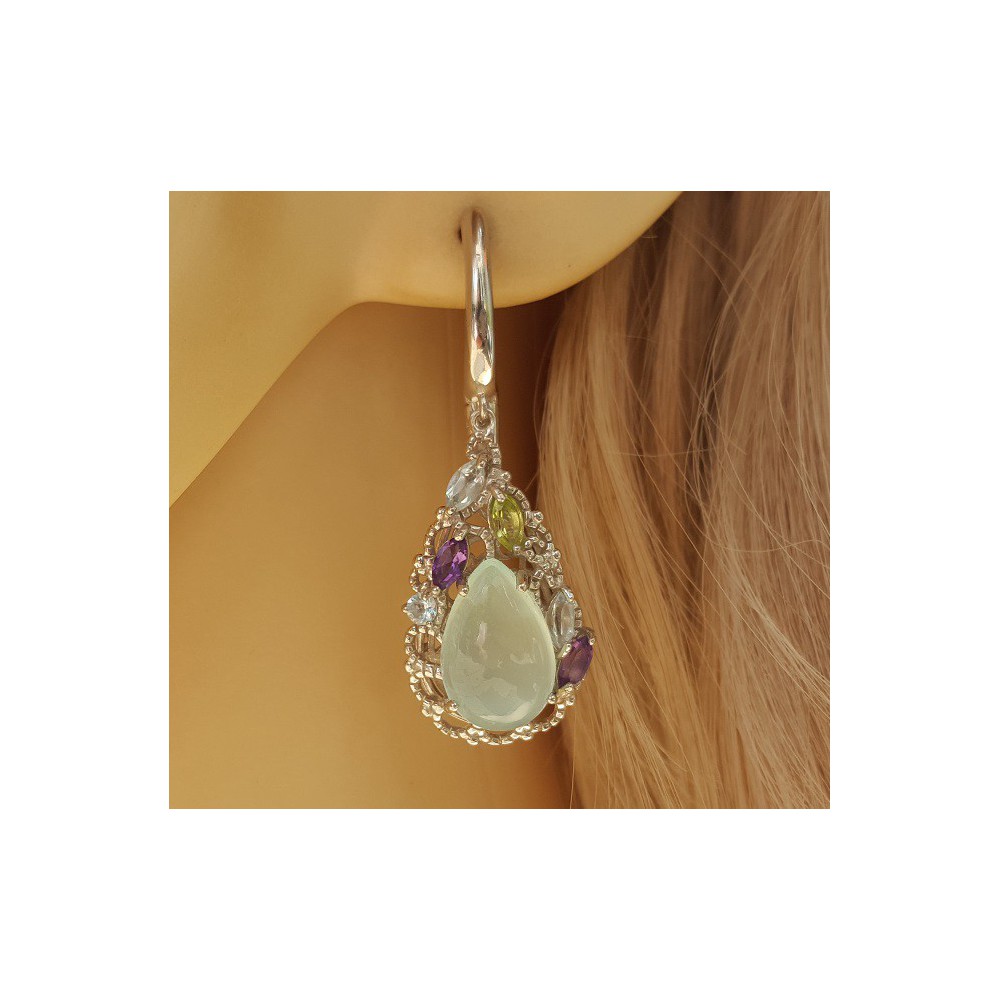 Silber Ohrhänger mit Chalcedon, Amethyst, Topas und Peridot