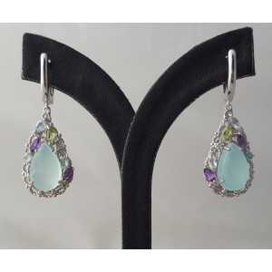 Silver earrings with Chalcedony, Amethyst, Topaz and Peridot