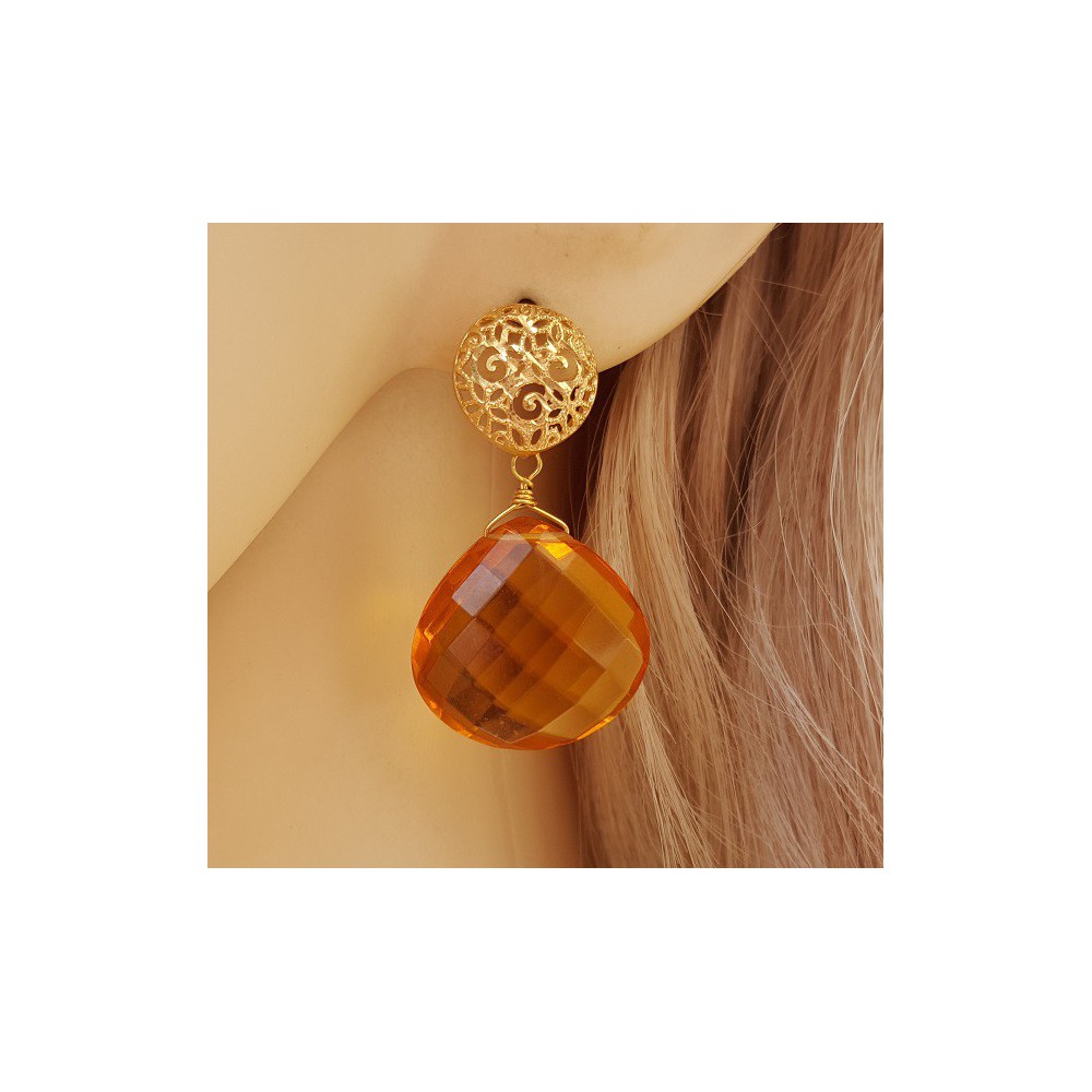 Gold plated earrings with Citrine quartz briolet