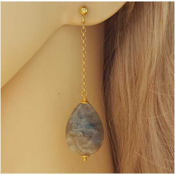 Gold plated long earrings with Labradorite briolet
