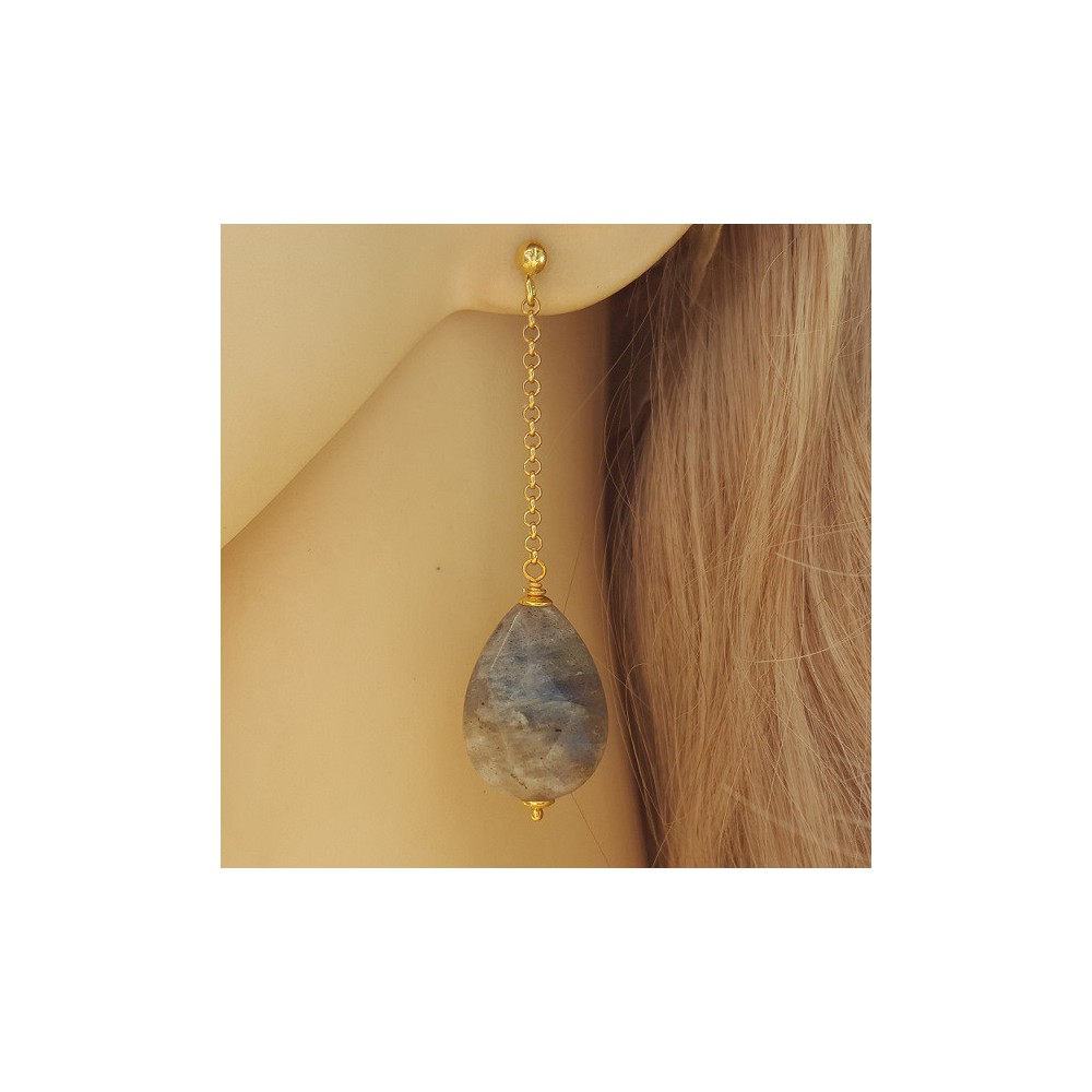 Gold plated long earrings with Labradorite briolet