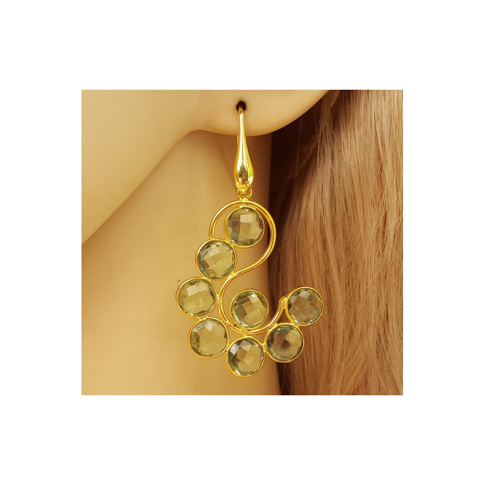 Gold plated earrings set with round facet green Amethisten